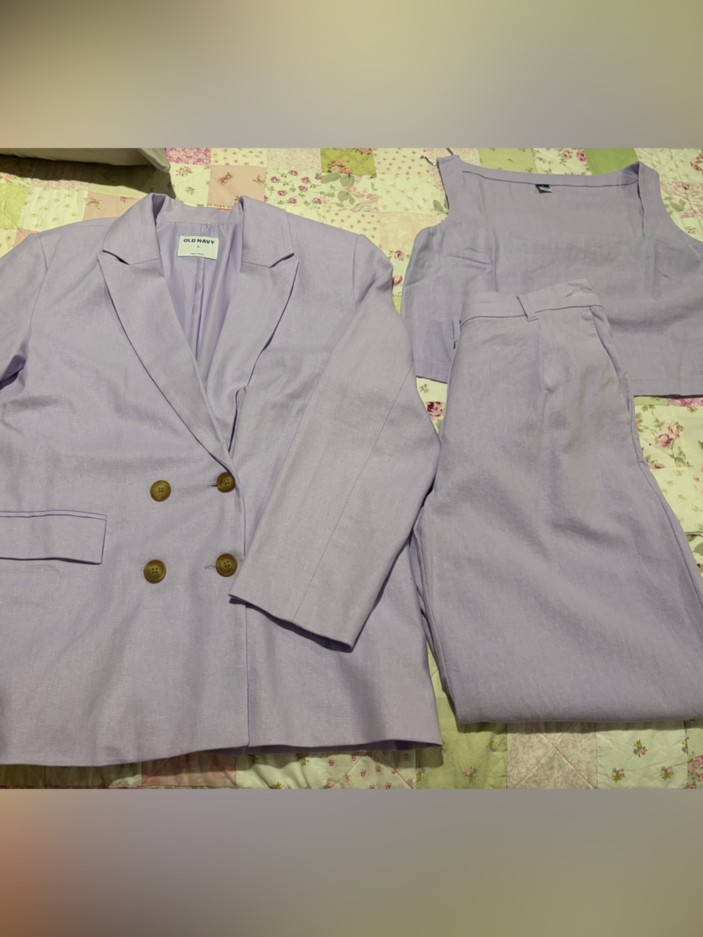 Women’s OLD NAVY 3 Piece Lilac/Lavender Linen Blend Suit~Taylor Wide Leg Trouser